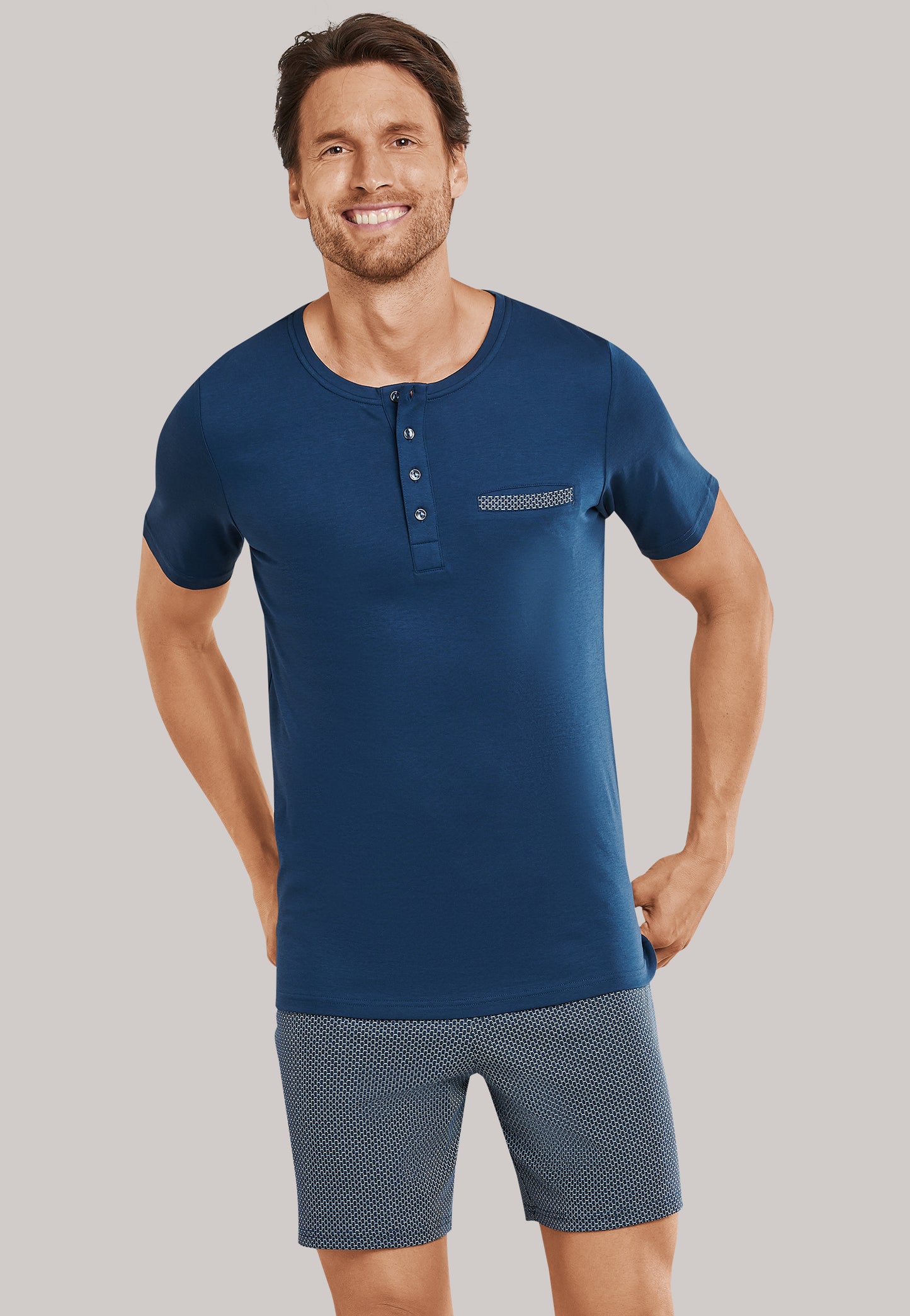 Pyjama Kort Knopen Bovenaan Donkerblauw
