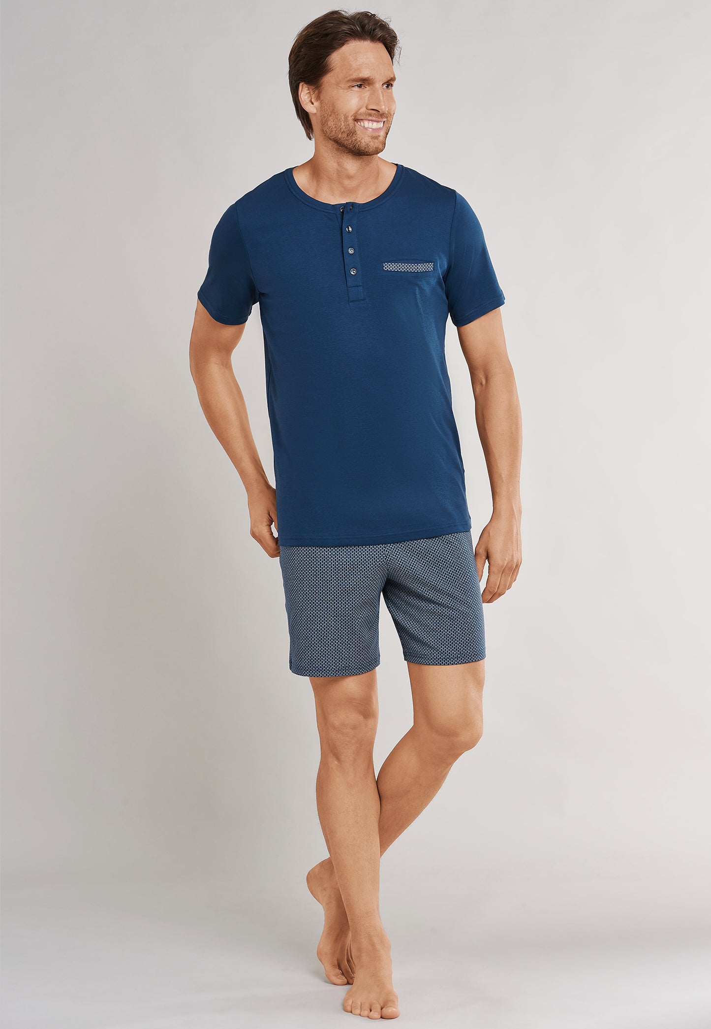 Pyjama Kort Knopen Bovenaan Donkerblauw